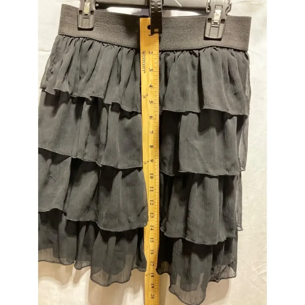 Byer California Black Ruffled Mini Skirt, JR Large, 100%‎ Polyester, Pull-On